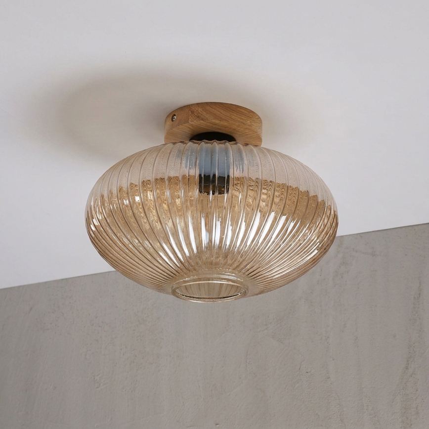 Loftlampe MILOU WOOD 1xE27/15W/230V eg/røgbeige Ø 29 cm