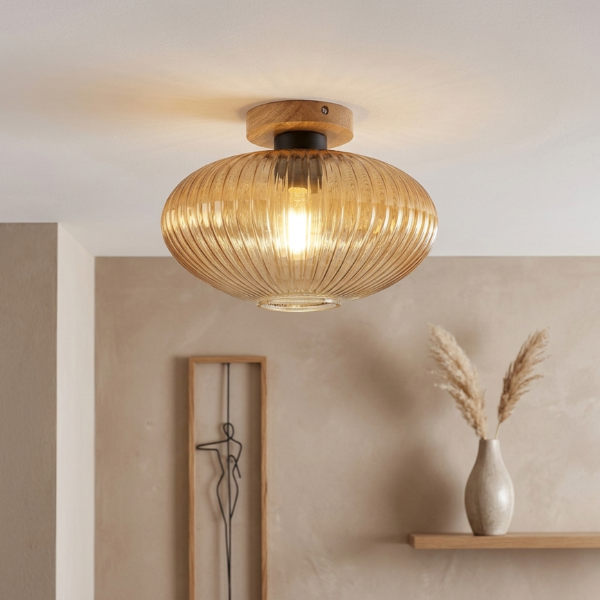 Loftlampe MILOU WOOD 1xE27/15W/230V eg/røgbeige Ø 29 cm