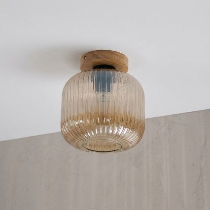 Loftlampe MILOU WOOD 1xE27/15W/230V eg/røget beige Ø 20 cm