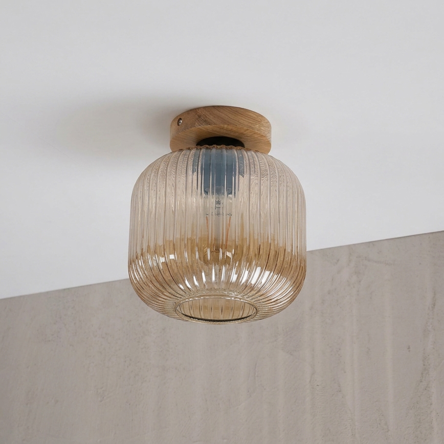 Loftlampe MILOU WOOD 1xE27/15W/230V eg/røget beige Ø 20 cm