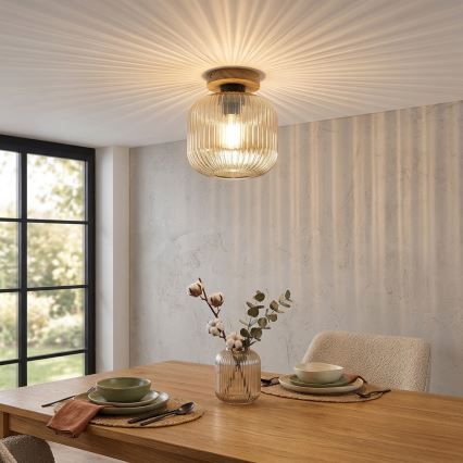 Loftlampe MILOU WOOD 1xE27/15W/230V eg/røget beige Ø 20 cm