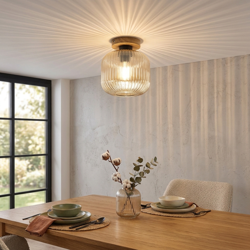 Loftlampe MILOU WOOD 1xE27/15W/230V eg/røget beige Ø 20 cm
