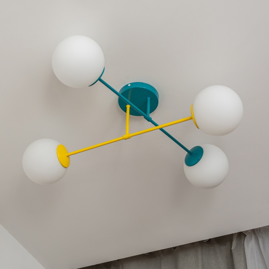 Loftlampe MOON 4xE27/15W/230V turkis/gul