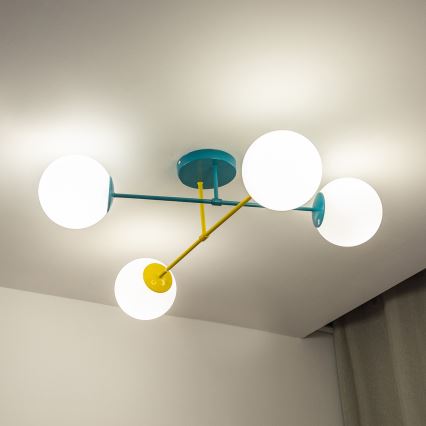 Loftlampe MOON 4xE27/15W/230V turkis/gul