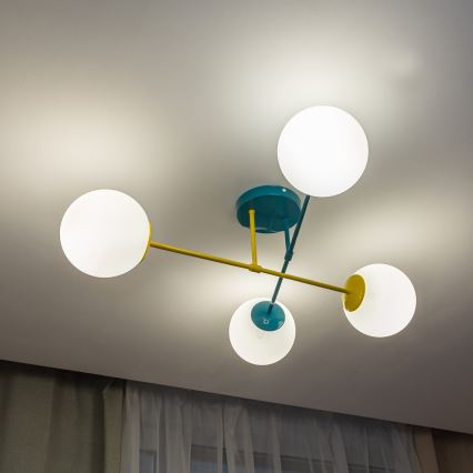 Loftlampe MOON 4xE27/15W/230V turkis/gul
