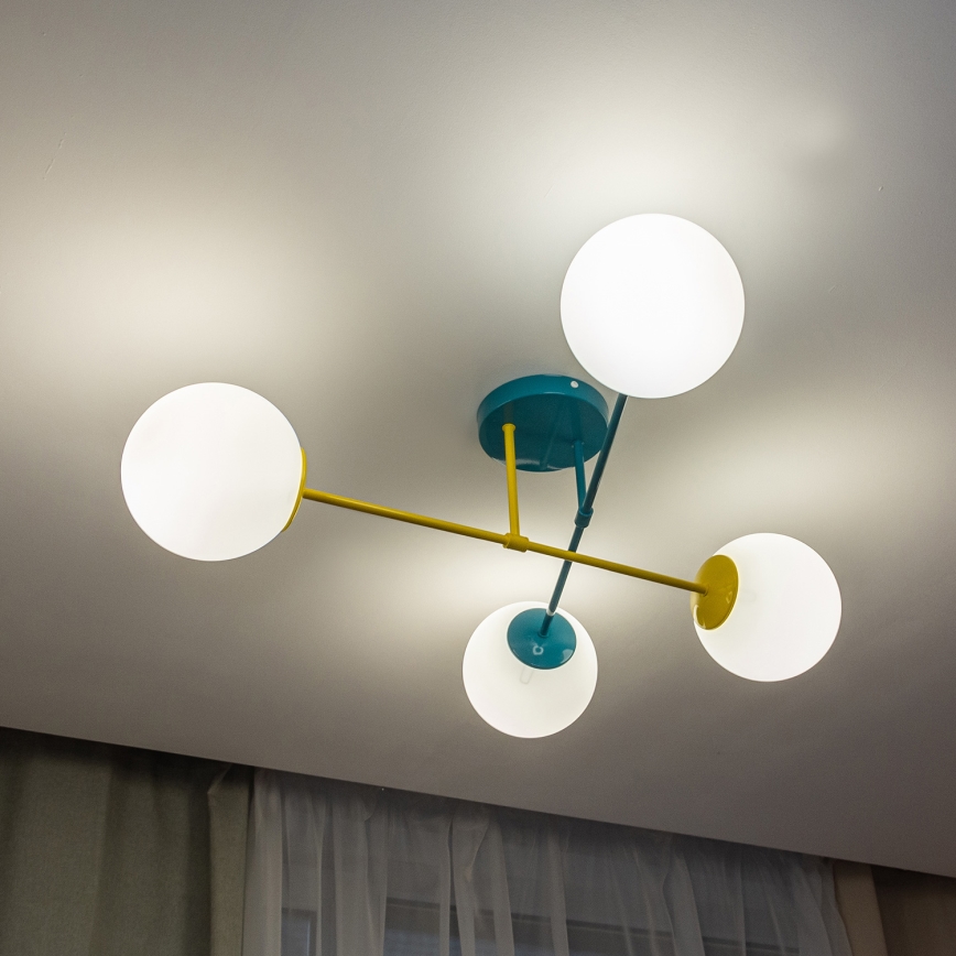 Loftlampe MOON 4xE27/15W/230V turkis/gul