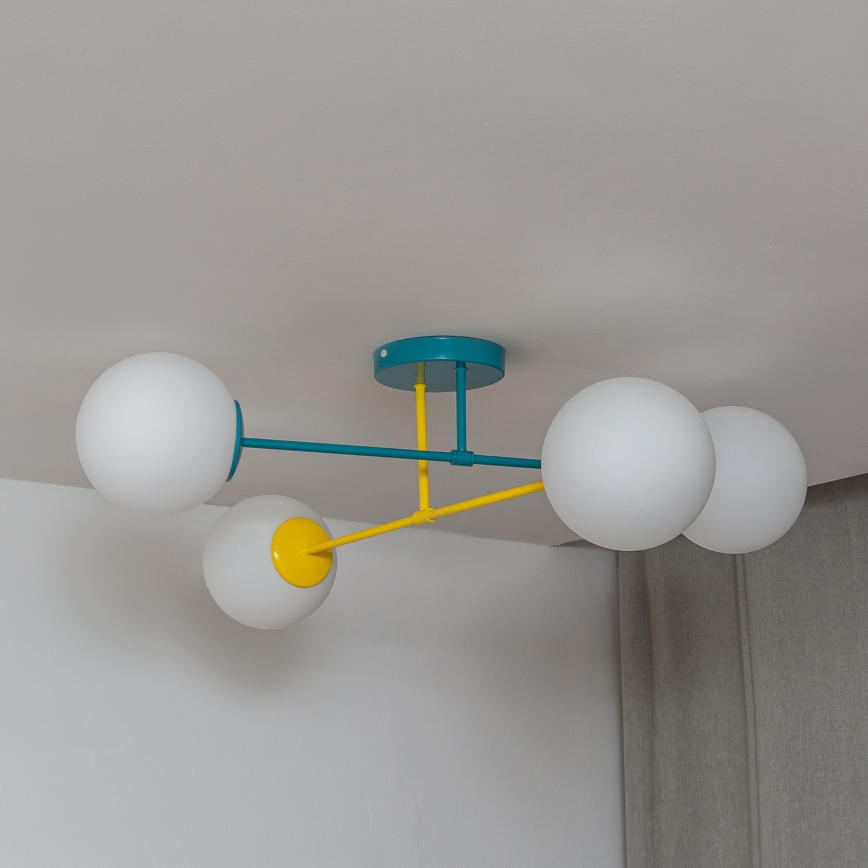 Loftlampe MOON 4xE27/15W/230V turkis/gul