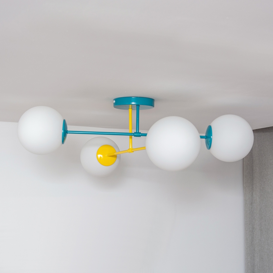 Loftlampe MOON 4xE27/15W/230V turkis/gul