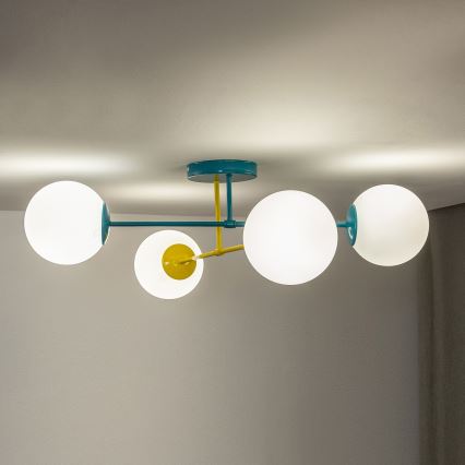 Loftlampe MOON 4xE27/15W/230V turkis/gul