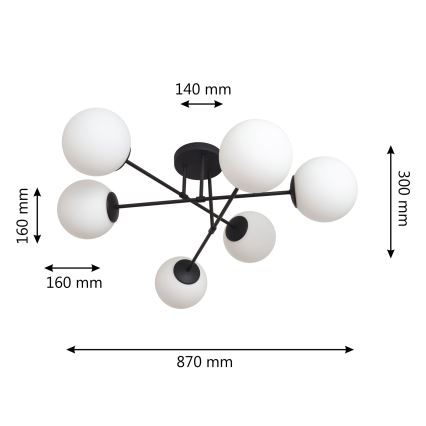 Loftlampe MOON 6xE27/15W/230V sort