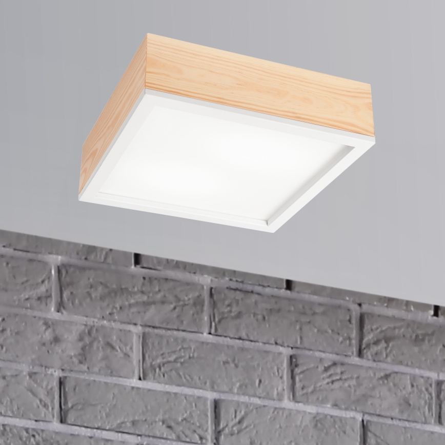 Loftlampe NATURAL SQUARE 2xE27/15W/230V 31x31 cm fyrretræ/hvid