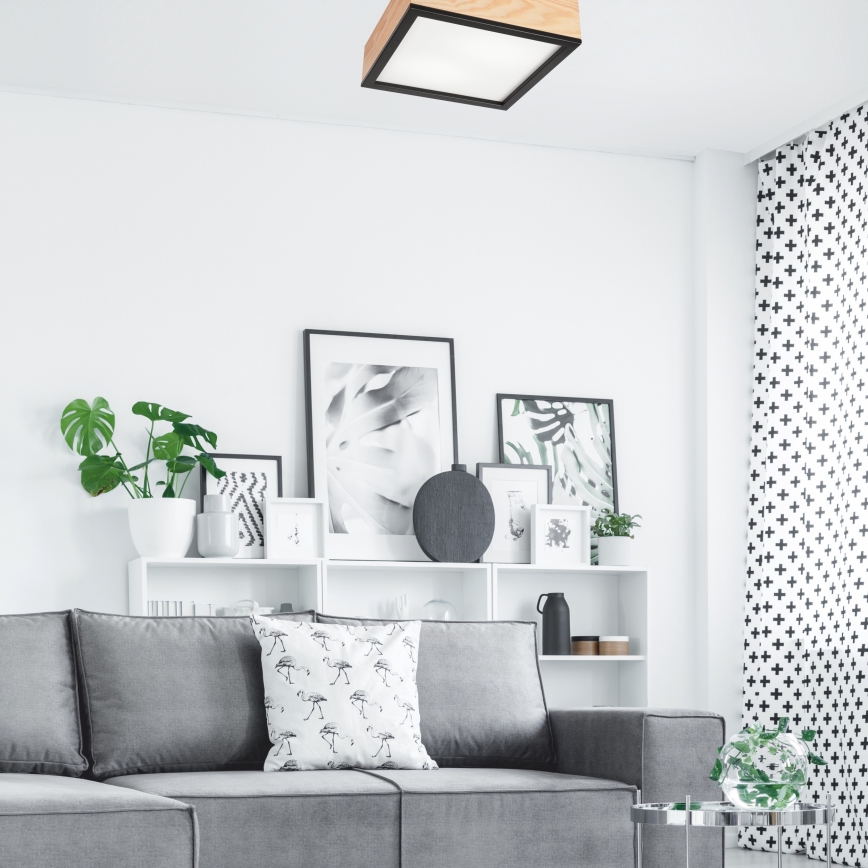 Loftlampe NATURAL SQUARE 2xE27/15W/230V 31x31 cm fyrretræ/sort