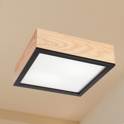 Loftlampe NATURAL SQUARE 2xE27/15W/230V 31x31 cm fyrretræ/sort