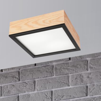 Loftlampe NATURAL SQUARE 2xE27/15W/230V 31x31 cm fyrretræ/sort