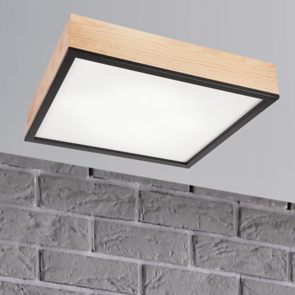 Loftlampe NATURAL SQUARE 4xE27/15W/230V 48x48 cm fyrretræ/sort