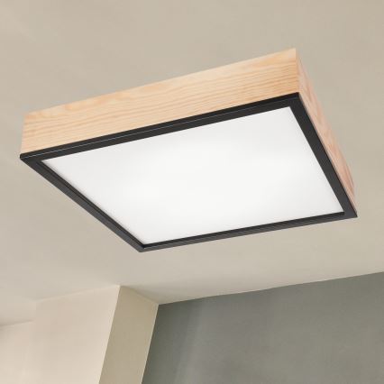 Loftlampe NATURAL SQUARE 4xE27/15W/230V 48x48 cm fyrretræ/sort