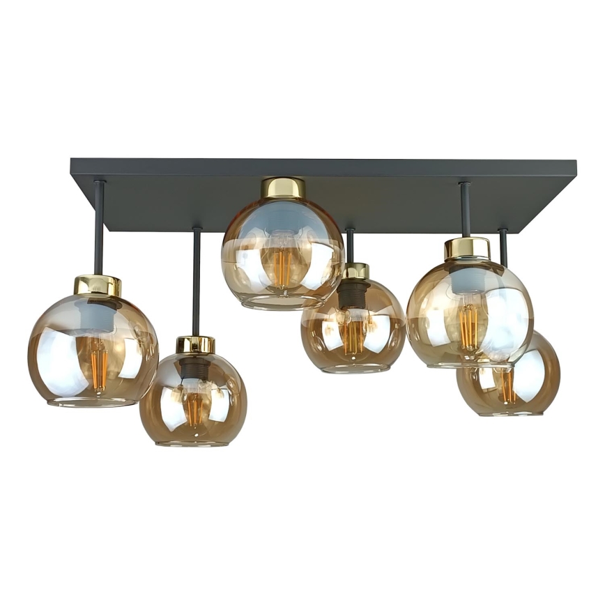 Loftlampe NESSA 6xE27/60W/230V sort/guldfarvet/røget beige