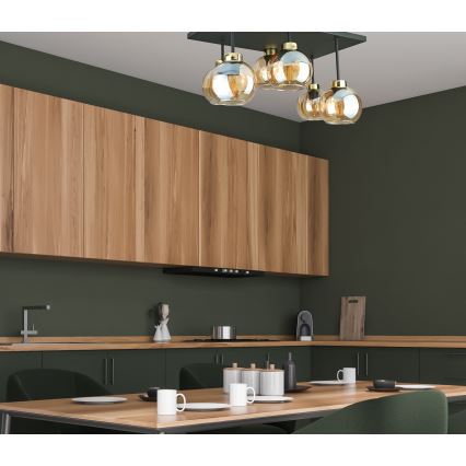 Loftlampe NESSA 6xE27/60W/230V sort/guldfarvet/røget beige