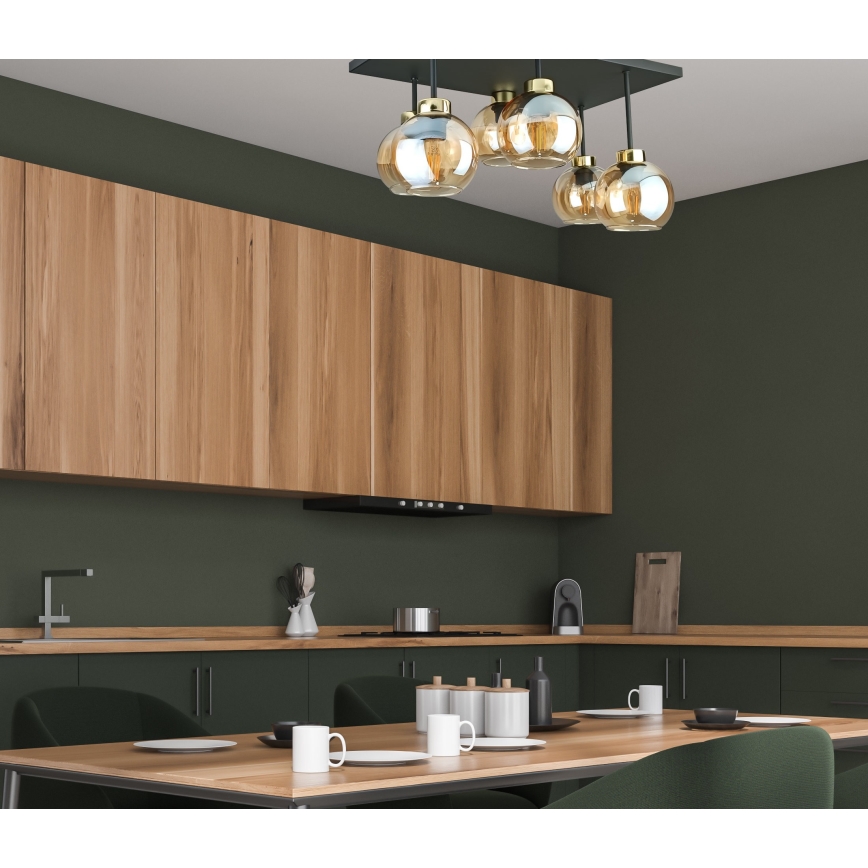 Loftlampe NESSA 6xE27/60W/230V sort/guldfarvet/røget beige