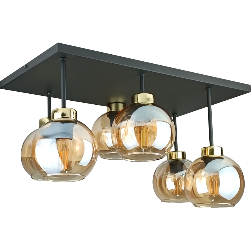 Loftlampe NESSA 6xE27/60W/230V sort/guldfarvet/røget beige