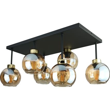 Loftlampe NESSA 6xE27/60W/230V sort/guldfarvet/røget beige