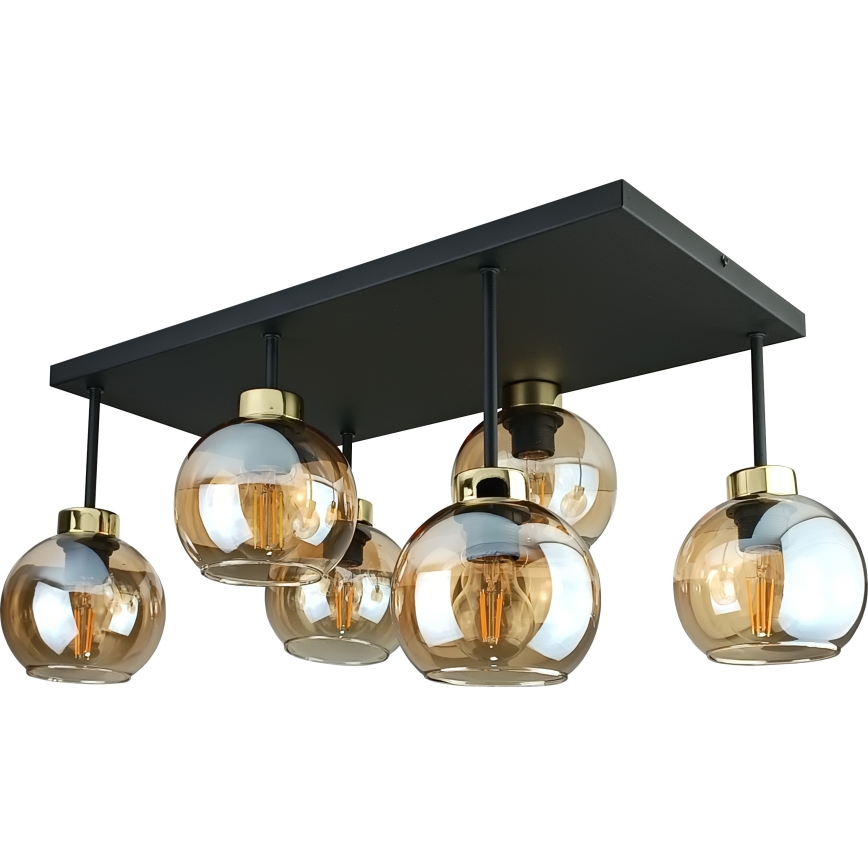 Loftlampe NESSA 6xE27/60W/230V sort/guldfarvet/røget beige
