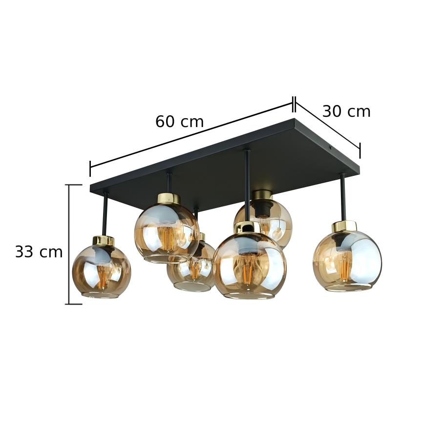 Loftlampe NESSA 6xE27/60W/230V sort/guldfarvet/røget beige
