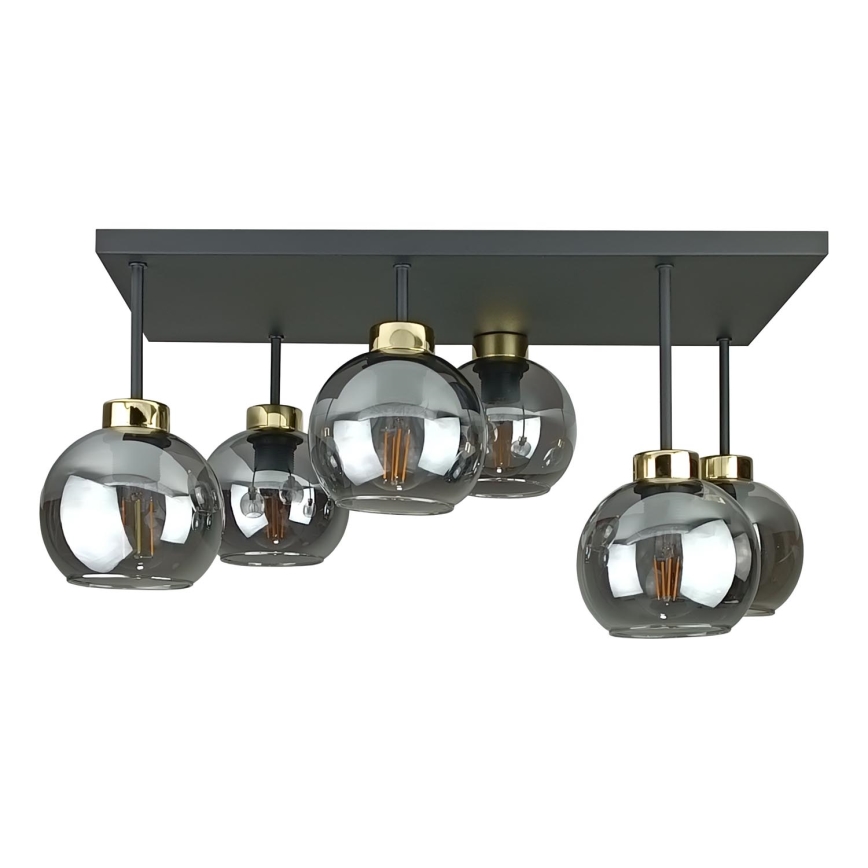 Loftlampe NESSA 6xE27/60W/230V sort/guldfarvet/røget sort