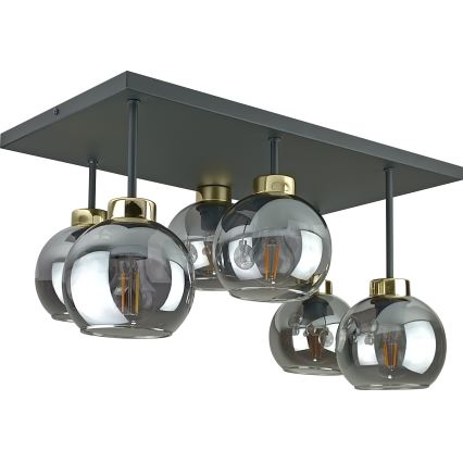 Loftlampe NESSA 6xE27/60W/230V sort/guldfarvet/røget sort