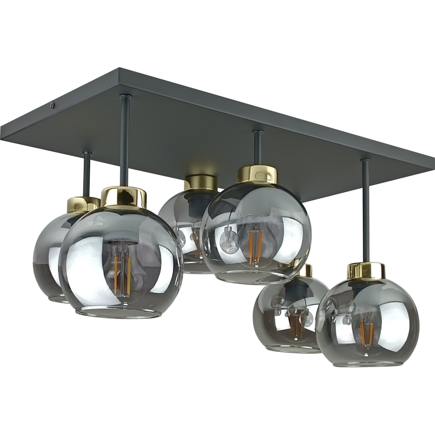 Loftlampe NESSA 6xE27/60W/230V sort/guldfarvet/røget sort