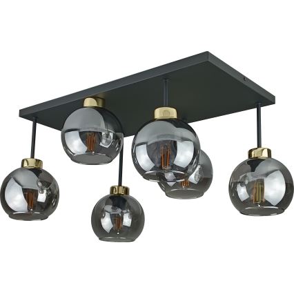 Loftlampe NESSA 6xE27/60W/230V sort/guldfarvet/røget sort