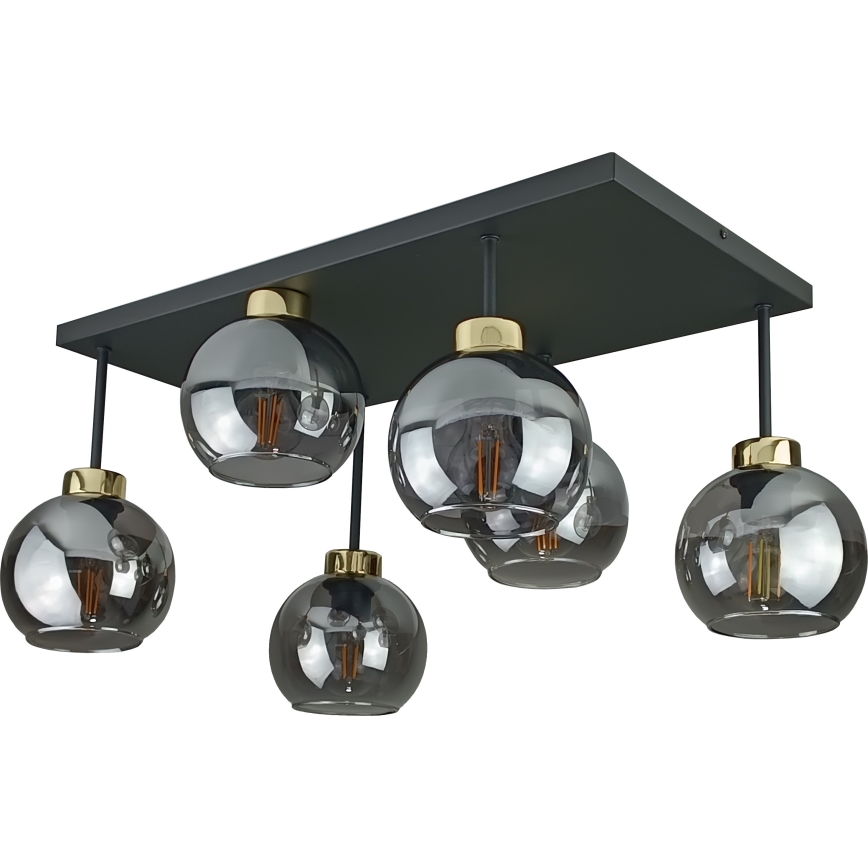 Loftlampe NESSA 6xE27/60W/230V sort/guldfarvet/røget sort