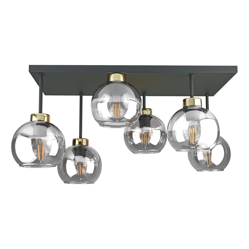Loftlampe NESSA 6xE27/60W/230V sort/guldfarvet/transparent