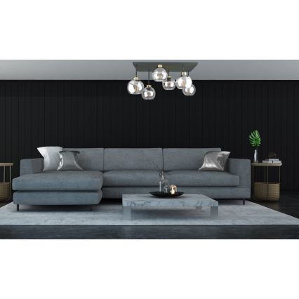 Loftlampe NESSA 6xE27/60W/230V sort/guldfarvet/transparent