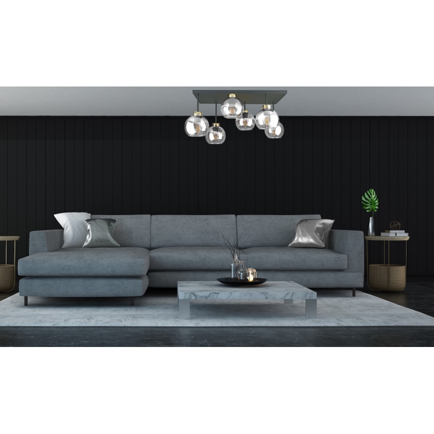 Loftlampe NESSA 6xE27/60W/230V sort/guldfarvet/transparent