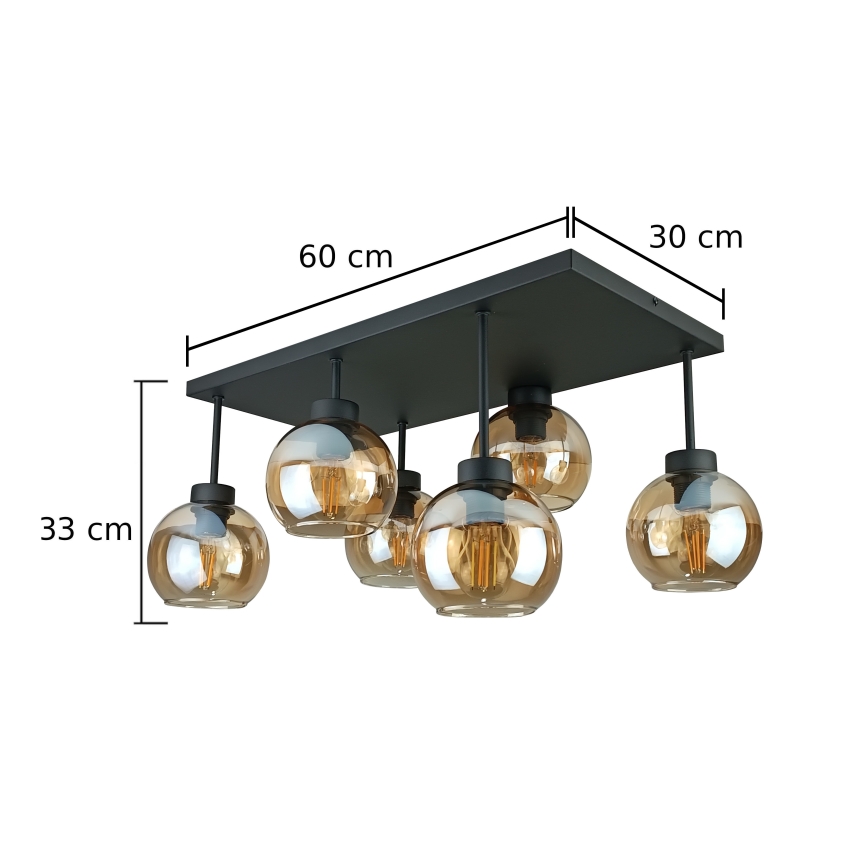 Loftlampe NESSA 6xE27/60W/230V sort/røget beige