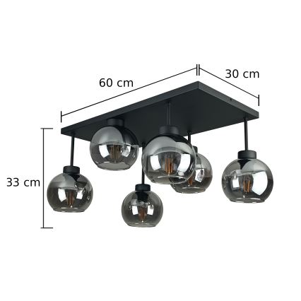 Loftlampe NESSA 6xE27/60W/230V sort/røget sort