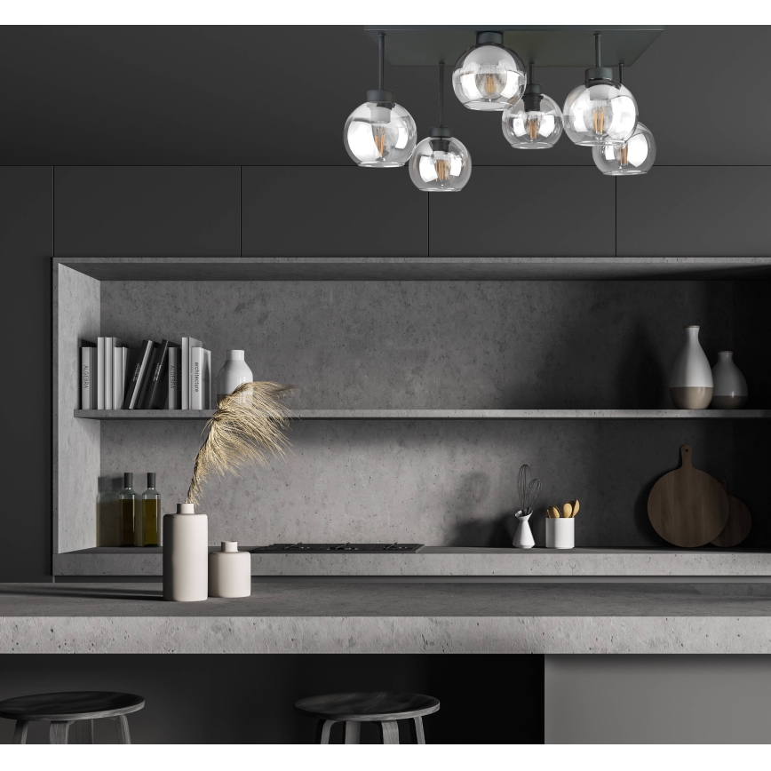 Loftlampe NESSA 6xE27/60W/230V sort/transparent