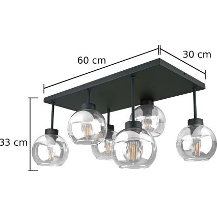 Loftlampe NESSA 6xE27/60W/230V sort/transparent
