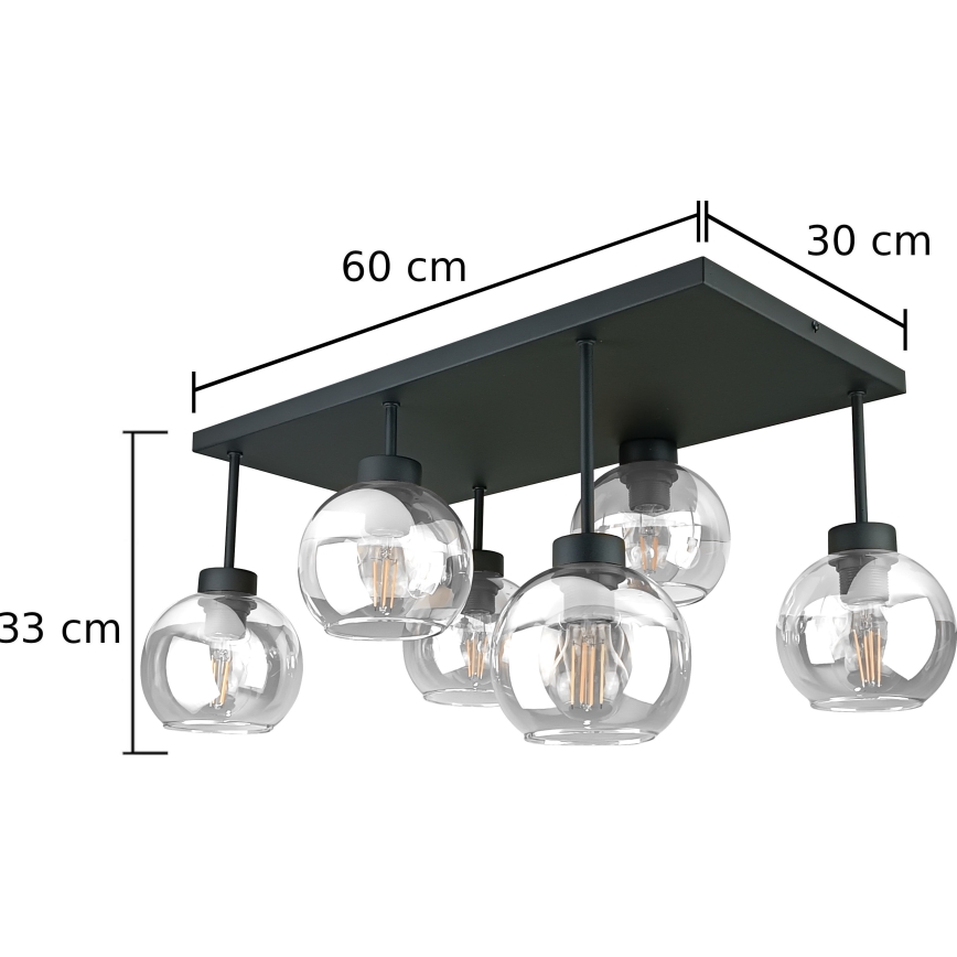 Loftlampe NESSA 6xE27/60W/230V sort/transparent
