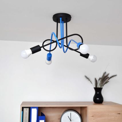 Loftlampe OXFORD 4xE27/15W/230V sort/blå