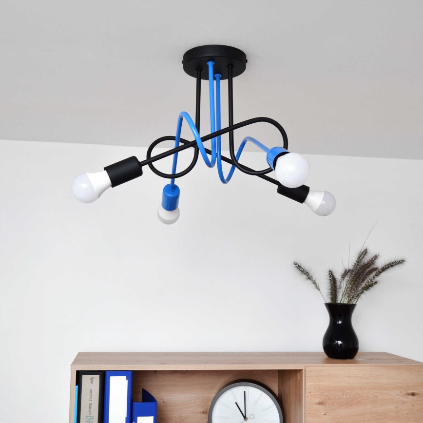 Loftlampe OXFORD 4xE27/15W/230V sort/blå