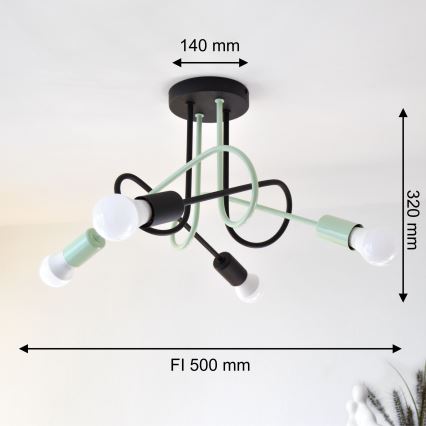 Loftlampe OXFORD 4xE27/15W/230V sort/grøn