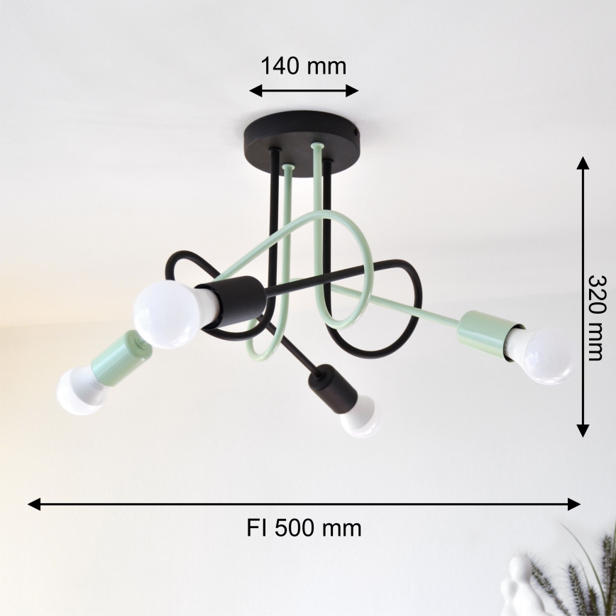 Loftlampe OXFORD 4xE27/15W/230V sort/grøn