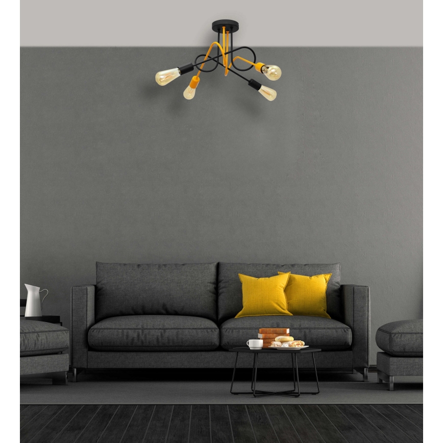 Loftlampe OXFORD 4xE27/15W/230V sort/gul