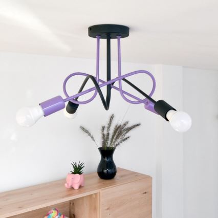 Loftlampe OXFORD 4xE27/15W/230V sort/lilla