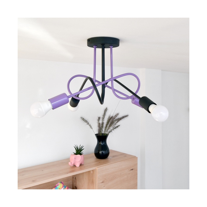 Loftlampe OXFORD 4xE27/15W/230V sort/lilla