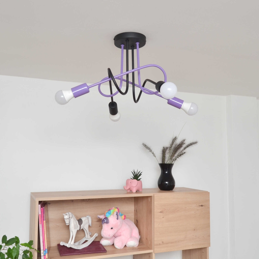 Loftlampe OXFORD 4xE27/15W/230V sort/lilla