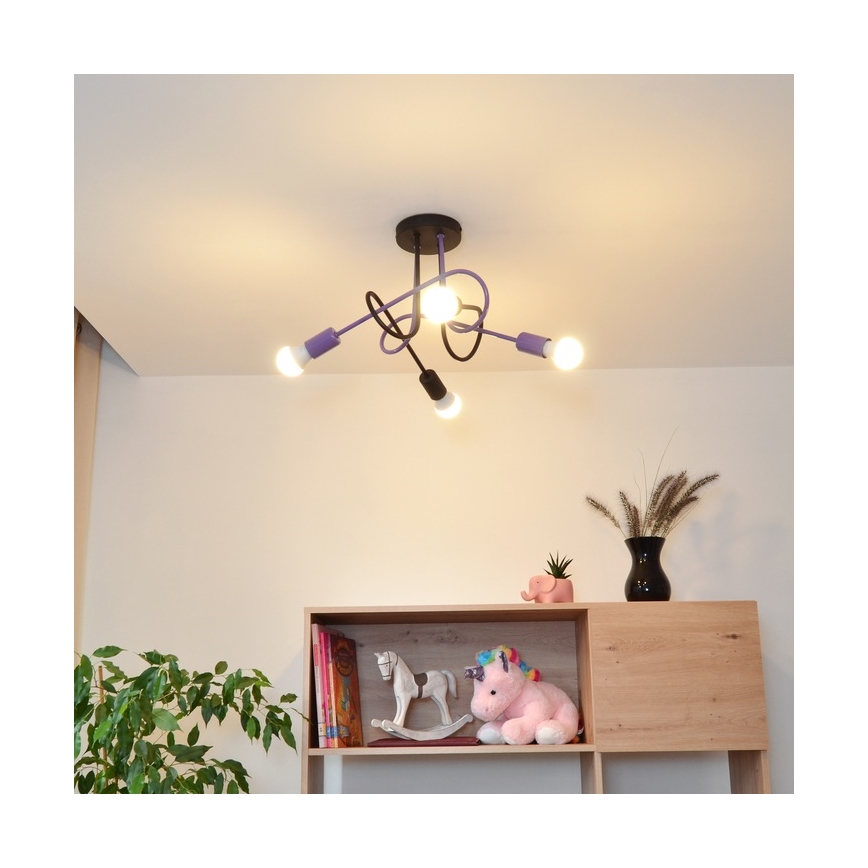 Loftlampe OXFORD 4xE27/15W/230V sort/lilla