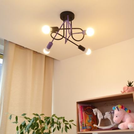 Loftlampe OXFORD 4xE27/15W/230V sort/lilla